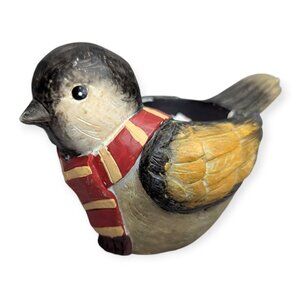 NWT Creative Bird w/ Striped Scarf Painted Plaster Candle Holder 5" x 3" x 3"